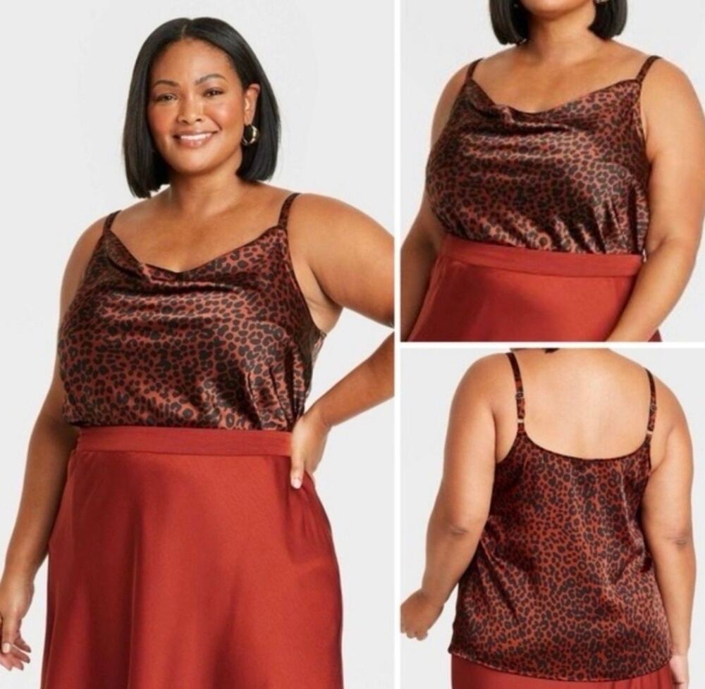 Ava & Viv brown animal print satin tank top